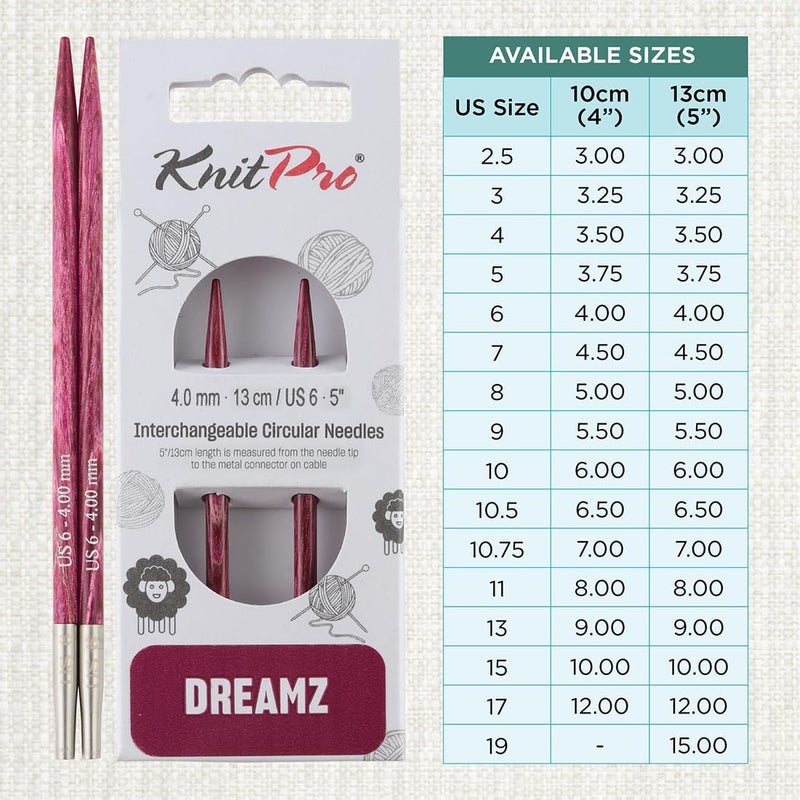 Knit Pro Dreamz Interchangeable Circular Needles 5" (13cm) | US Size 6 (4mm) - Image 3